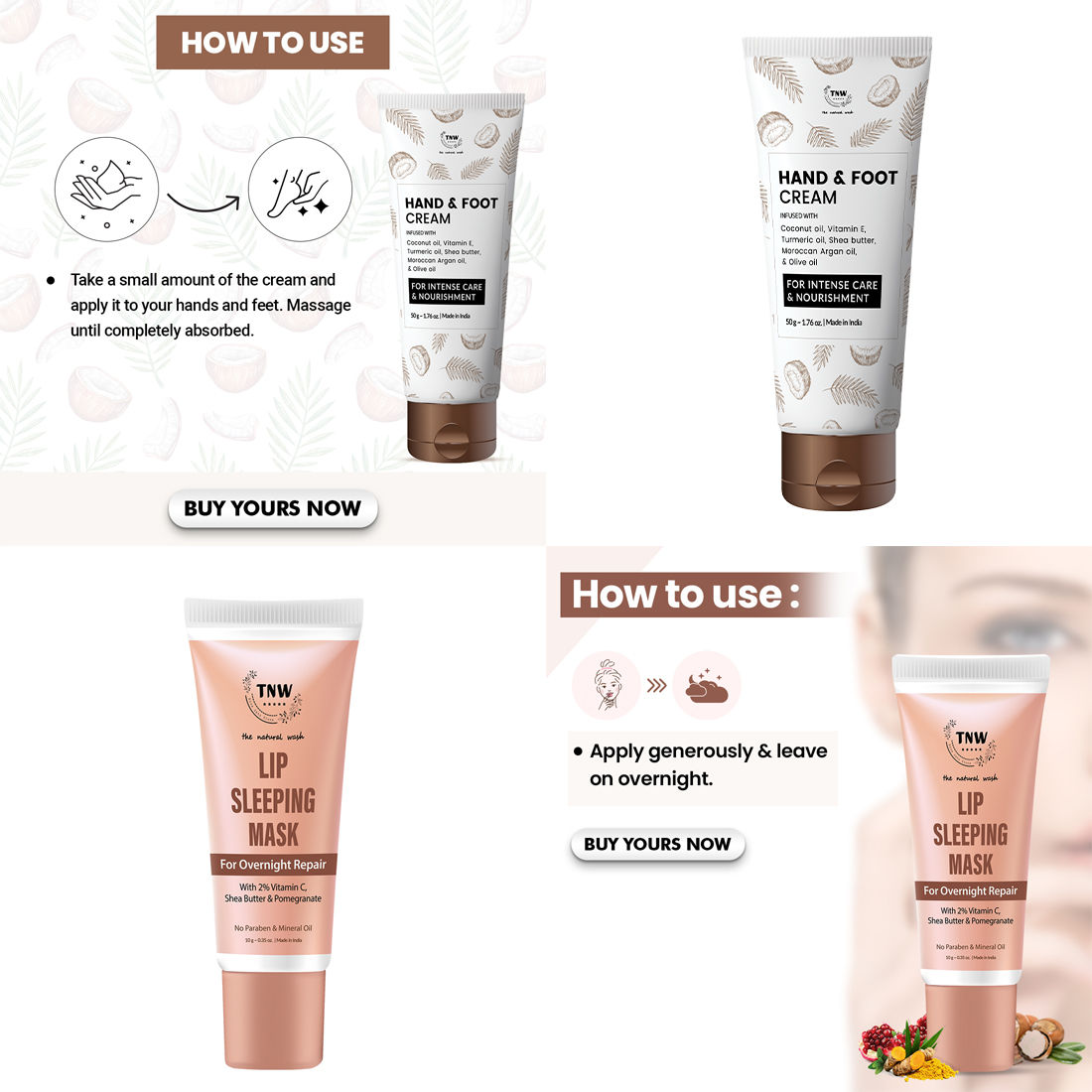 Combo of 2- Hand And Foot Cream 50gm + Lip Sleeping Mask 10g