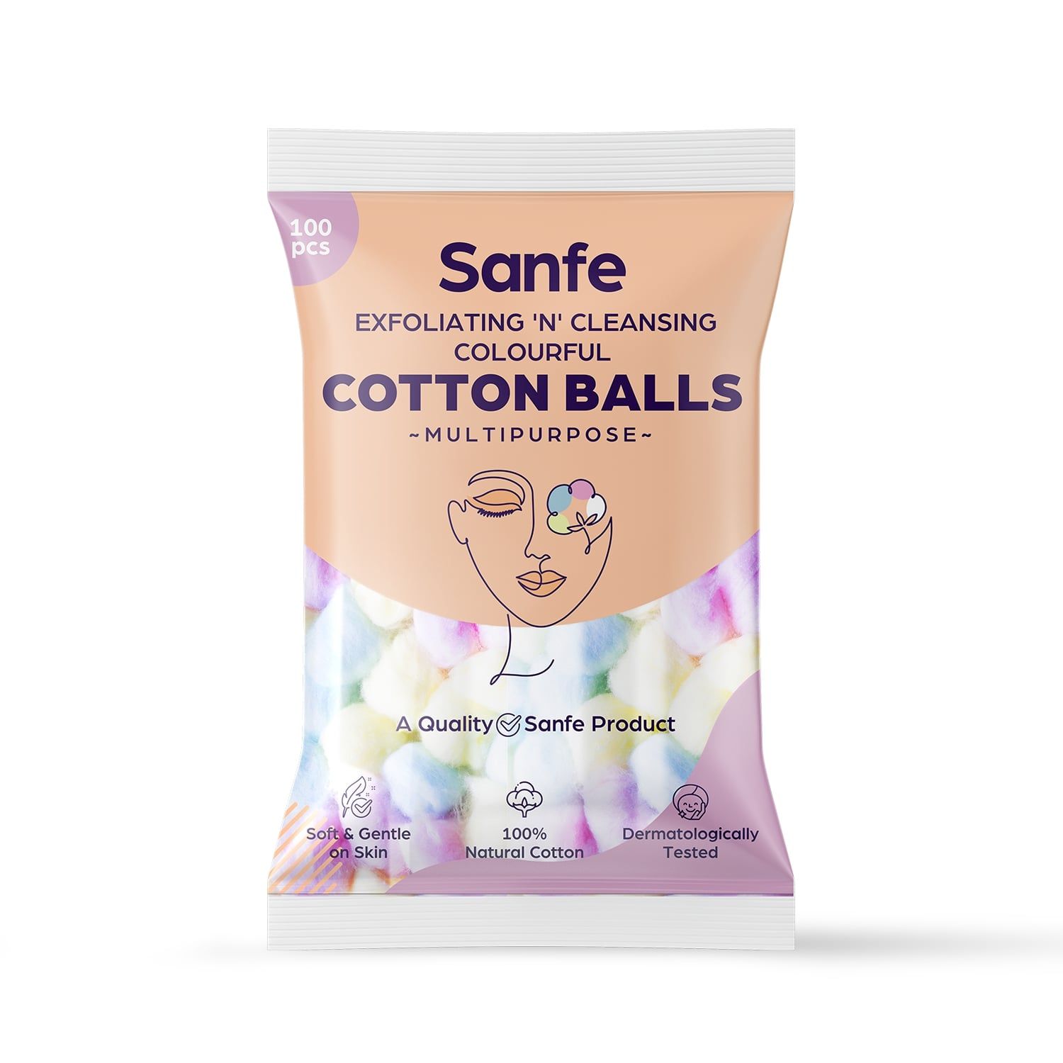 Buy Sanfe Exfoliating 'N' Cleansing Colourful Cotton Balls - For Face Cleansing & Makeup Removal, Colourful - 100 Pieces - Purplle