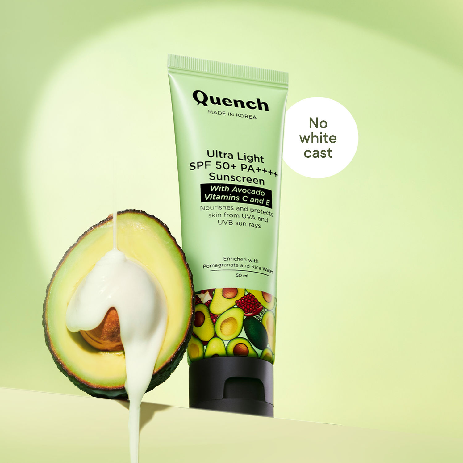 Buy Quench Vitamin E Spf 50+ Pa++++ Sunscreen With Avocado For Glowing Skin - 50ml - Purplle