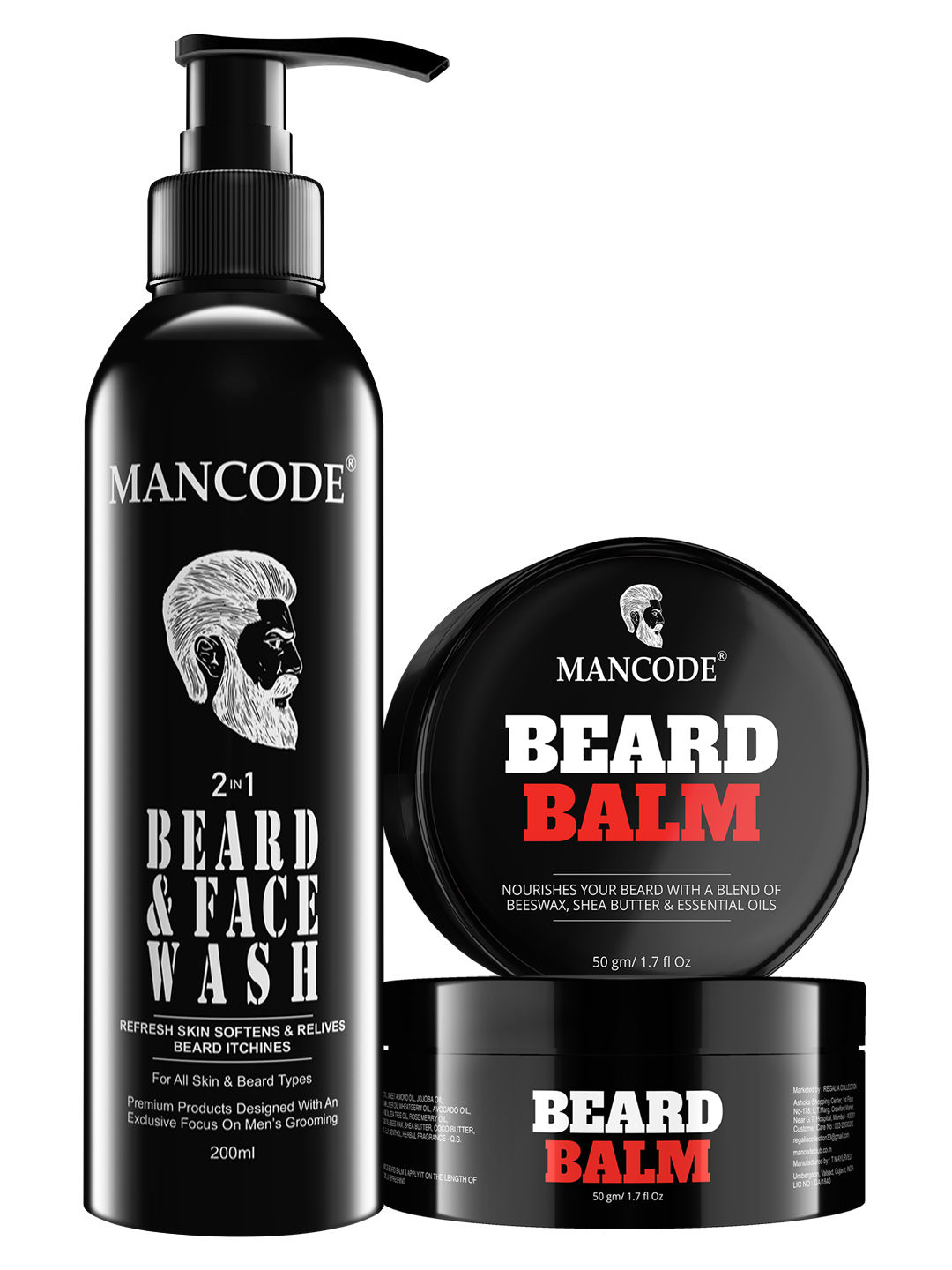 Buy Mancode 2 IN 1 BEARD & FACE WASH, 200ml and BEARD BALM, 50gm (Pack of 2) - Purplle