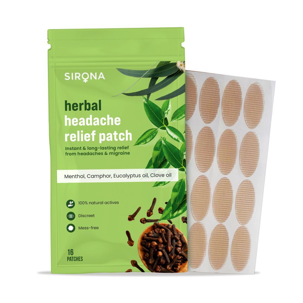 Buy Sirona Herbal headache - Pack of 16 Patches |Instant Relief from headaches and Migraine with natural herbal ingredients like Menthol, Camphor, Eucalyptus oil and Clove oil | No Side Effects - Purplle