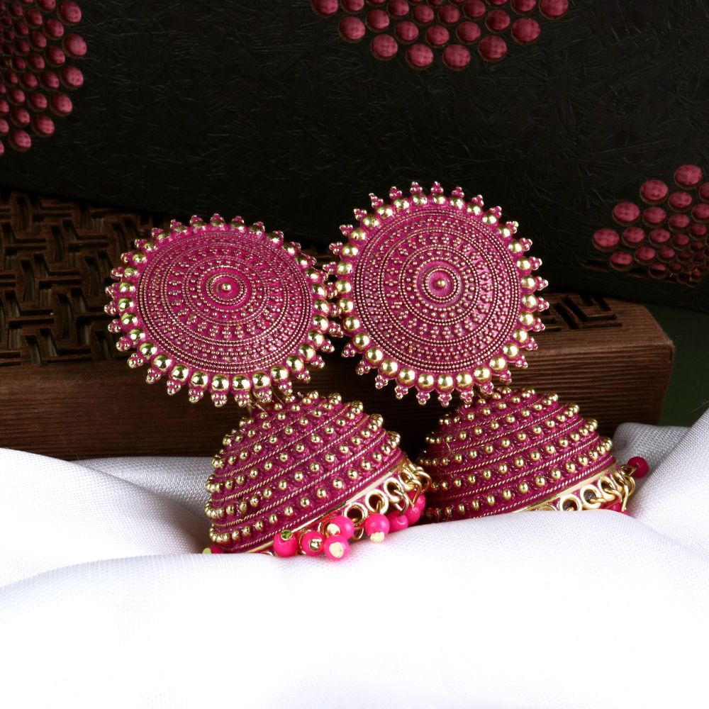 Buy Fashion Jeweliery | Golden Red Pearl Beaded Mirror Work Polki Earrings  | EST-21SY-002N | Cilory.com