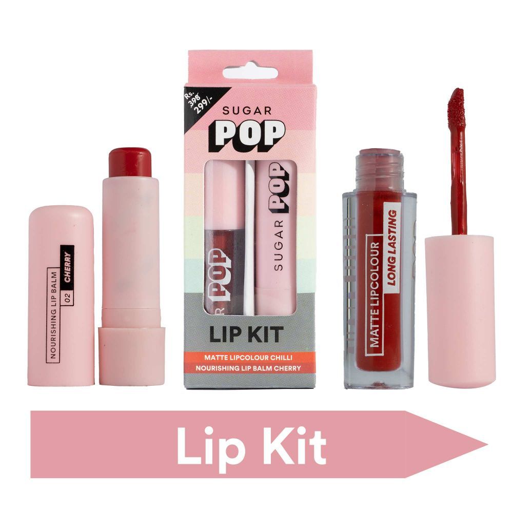 Buy SUGAR POP Matte Lipcolour - 01 Chilli + Nourishing Lip Balm - 02 Cherry Lip Kit 4.5gms + 1.6ml - Purplle