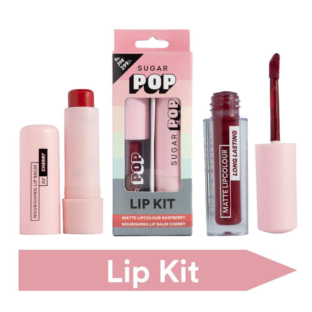 Buy SUGAR POP Matte Lipcolour - 04 Raspberry + Nourishing Lip Balm - 02 Cherry Lip Kit (4.5 g + 1.6 ml) - Purplle