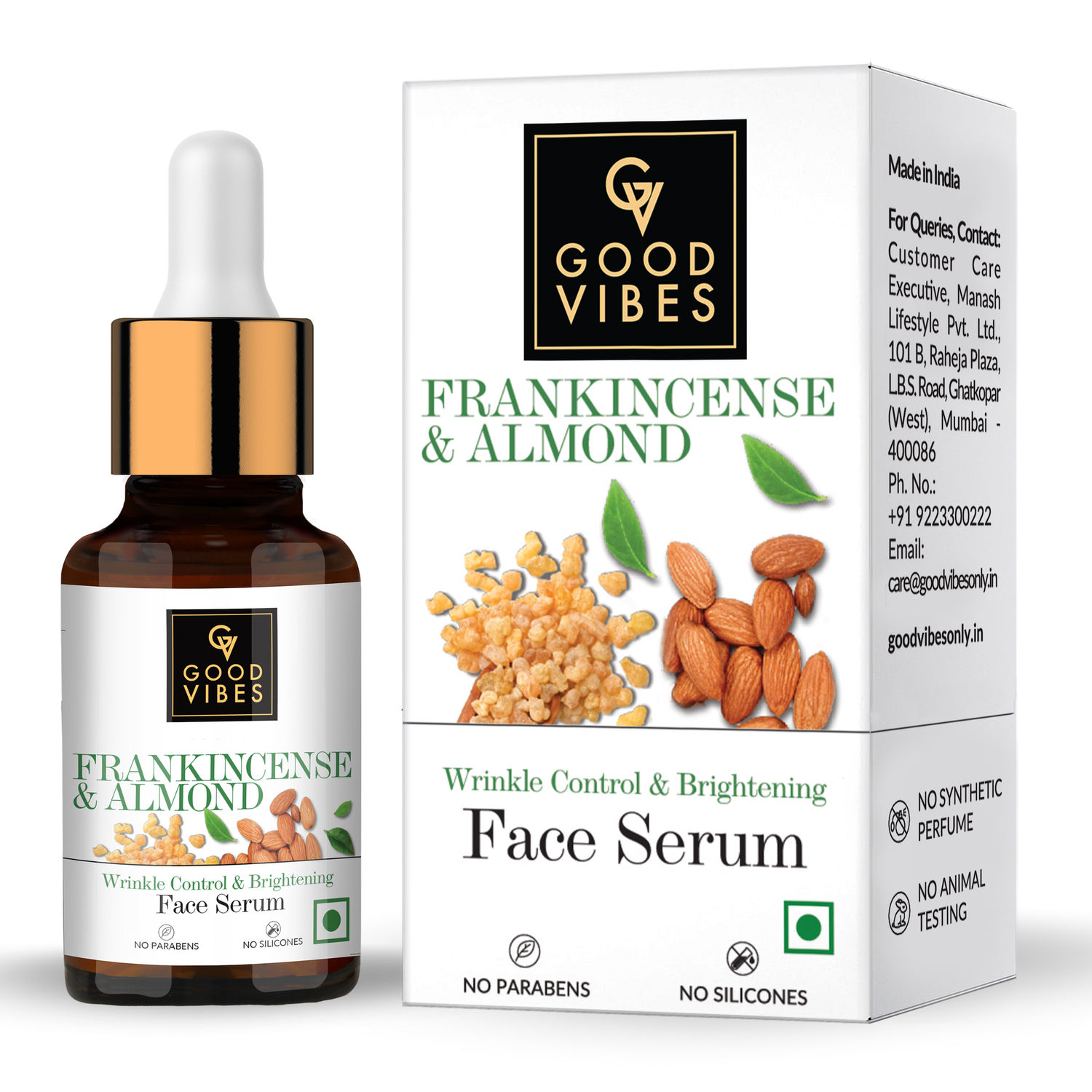 Buy Good Vibes Frankincense & Almond Wrinkle Control & Brightening Serum (10 ml) - Purplle