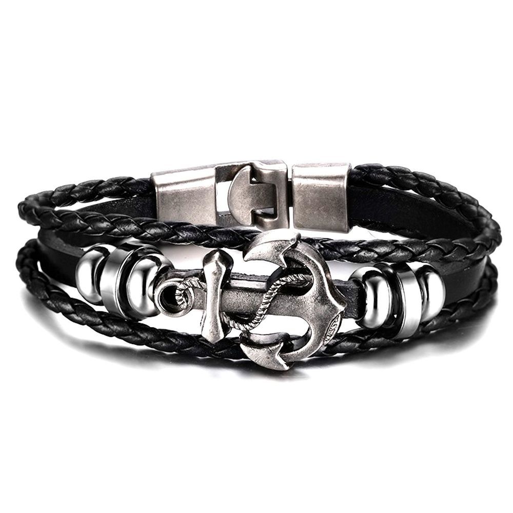 Buy SOHI Mens Anchor Black Metal Bracelet with nylon rope for wrist, hand  band for mens and boys, PU Leather, Men's bracelets for hands, Stylish  Bracelet for Boys and men Handbands, Wristband