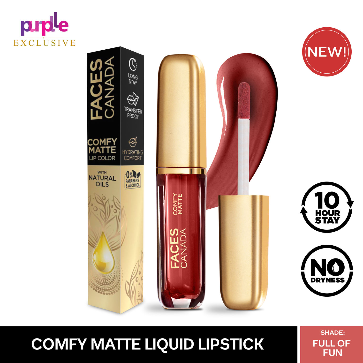 Buy Faces Canada Comfy Matte Lip Color | 10Hr Long Stay With Comfort | Almond Oil | Full Of Fun 15 (3 ml) - Exclusively on Purplle - Purplle