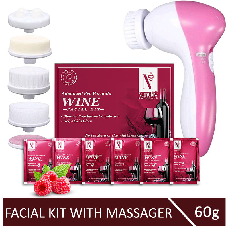 Buy NutriGlow NATURAL'S Advanced Pro Formula Wine Facial Kit (60 gm) with 5 in 1 Rotating Face Massager - Purplle