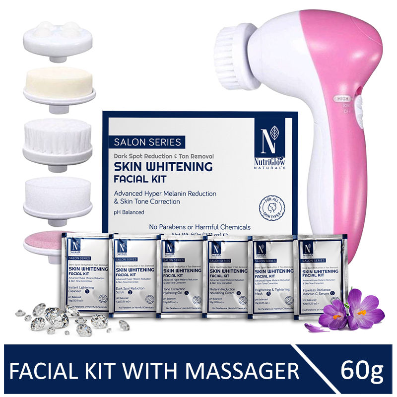 Buy NutriGlow NATURAL'S Advanced Pro Formula Skin Whitening Facial Kit(60 gm) with 5 in 1 Rotating Face Massager - Purplle