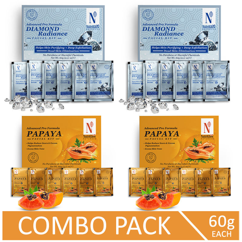 Buy NutriGlow NATURAL'S Advanced Pro Formula Combo of 4 Papaya & Diamond Radiance Facial Kit For Skin Cell Repair, 60gm each - Purplle