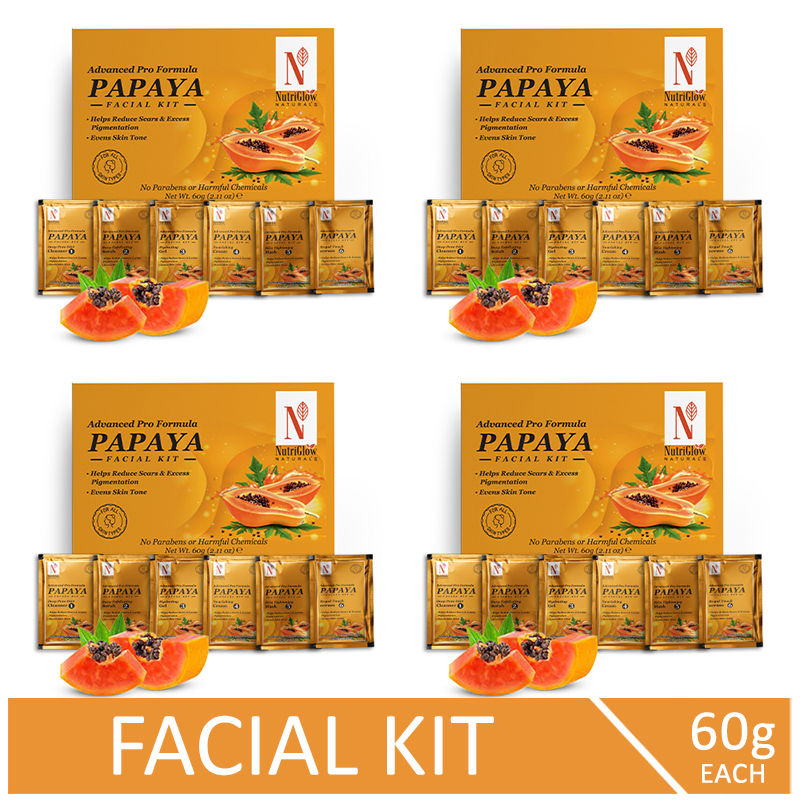 Buy NutriGlow NATURAL'S Advanced Pro Combo Pack of 4 Papaya Facial Kit For Toned Up Skin Eliminates, 60gm each - Purplle