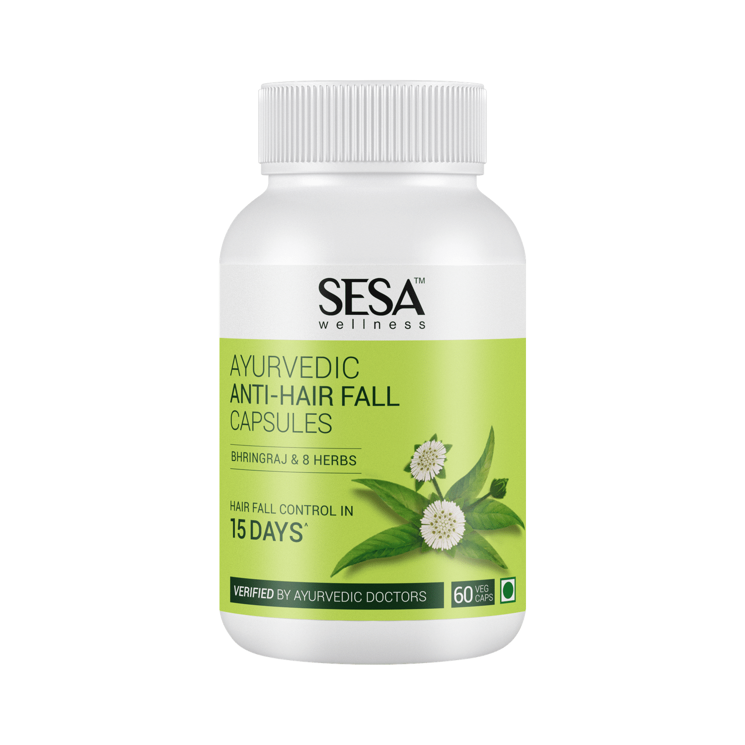 Buy Sesa Ayurvedic Anti-Hair Fall Capsules - Hair Fall Control in 15 DAYS - Bhringraj & 8 Herbs - 100% VEG, 60 Caps 60N (1 tablet -500mg) - Purplle