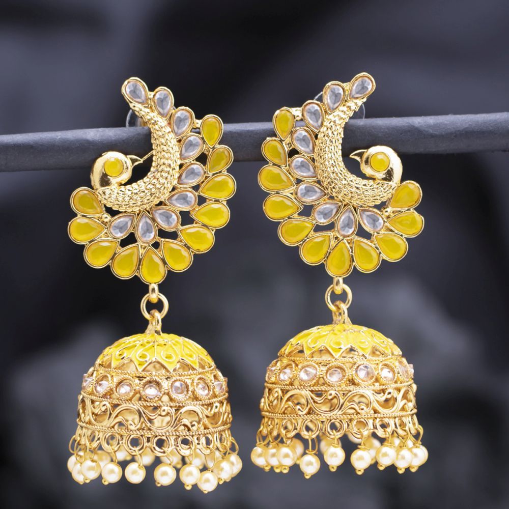 Buy Sukkhi Traditional Pearl Gold Plated Peacock Meenakari Jhumki Earring for Women - Purplle