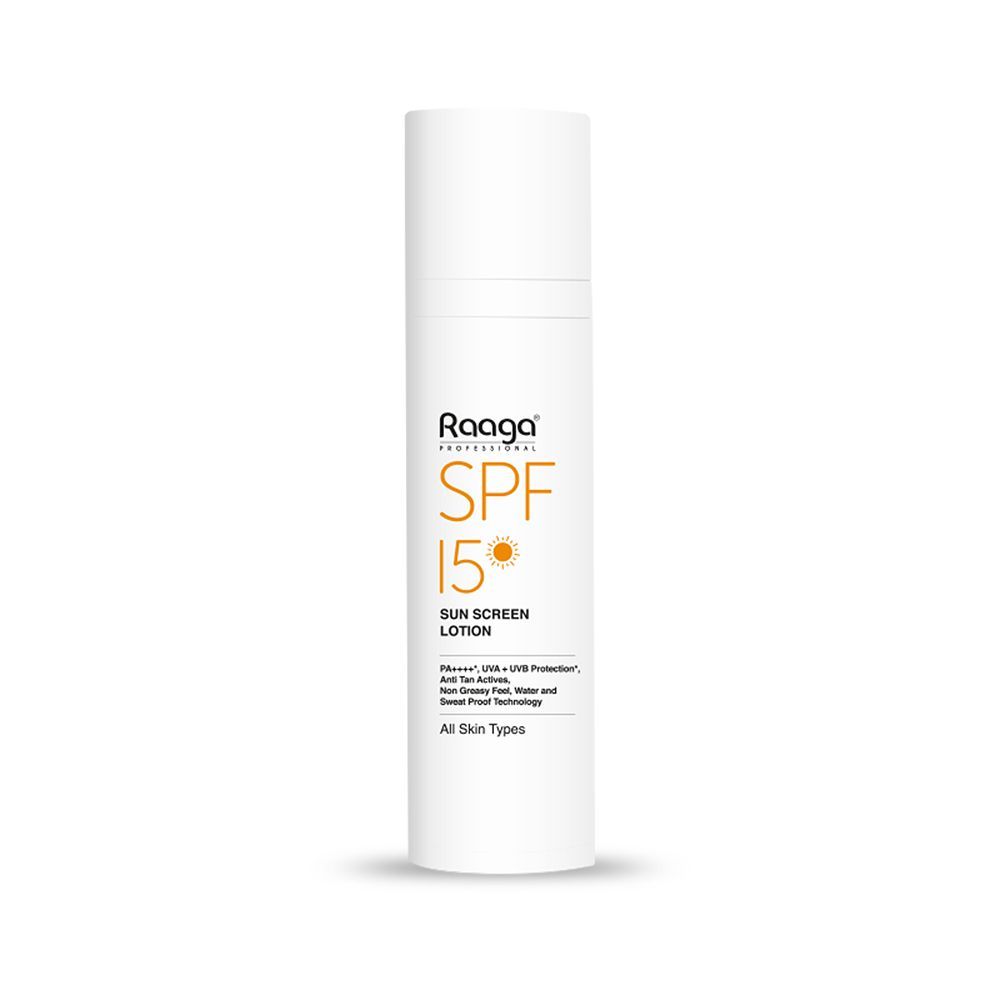 Buy Raaga Professional SPF 15 PA++++ Sunscreen Lotion with UVA + UVB Protection, Anti Tan Actives, Non Greasy, Water and Sweat Proof Technology, All Skin Types, 55 ml - Purplle