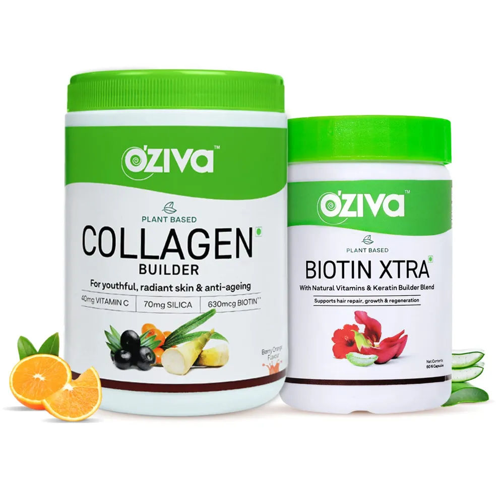 Buy Oziva Collagen Builder (250 gms) + Biotin Xtra with Keratin Builder (60 Veg Biotin Capsules) - Purplle