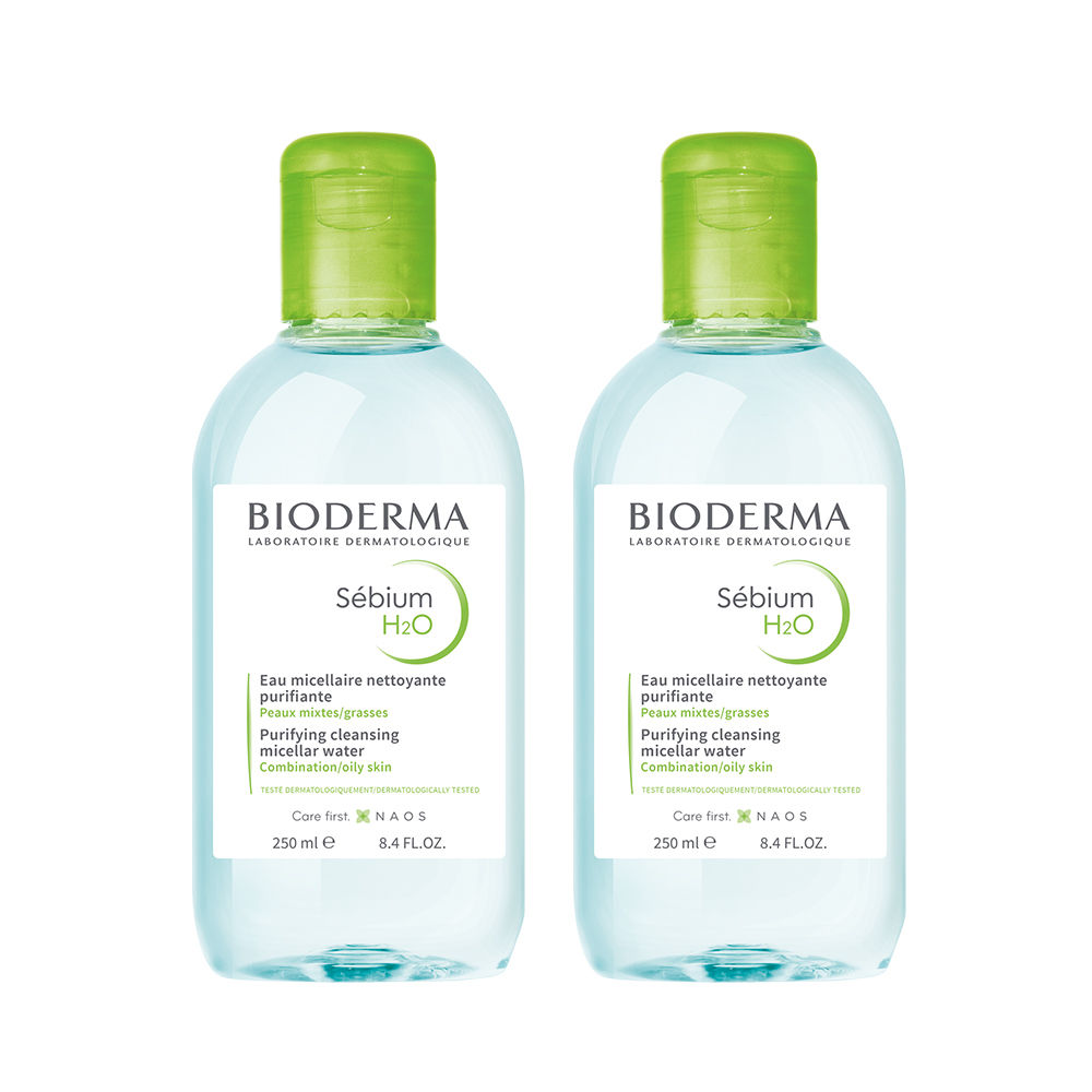 Buy Bioderma Sebium H2O Purifying Micellar Cleansing Water and Makeup Removing Solution for Combination to Oily Skin 250 ml - Pack of 2 - Purplle