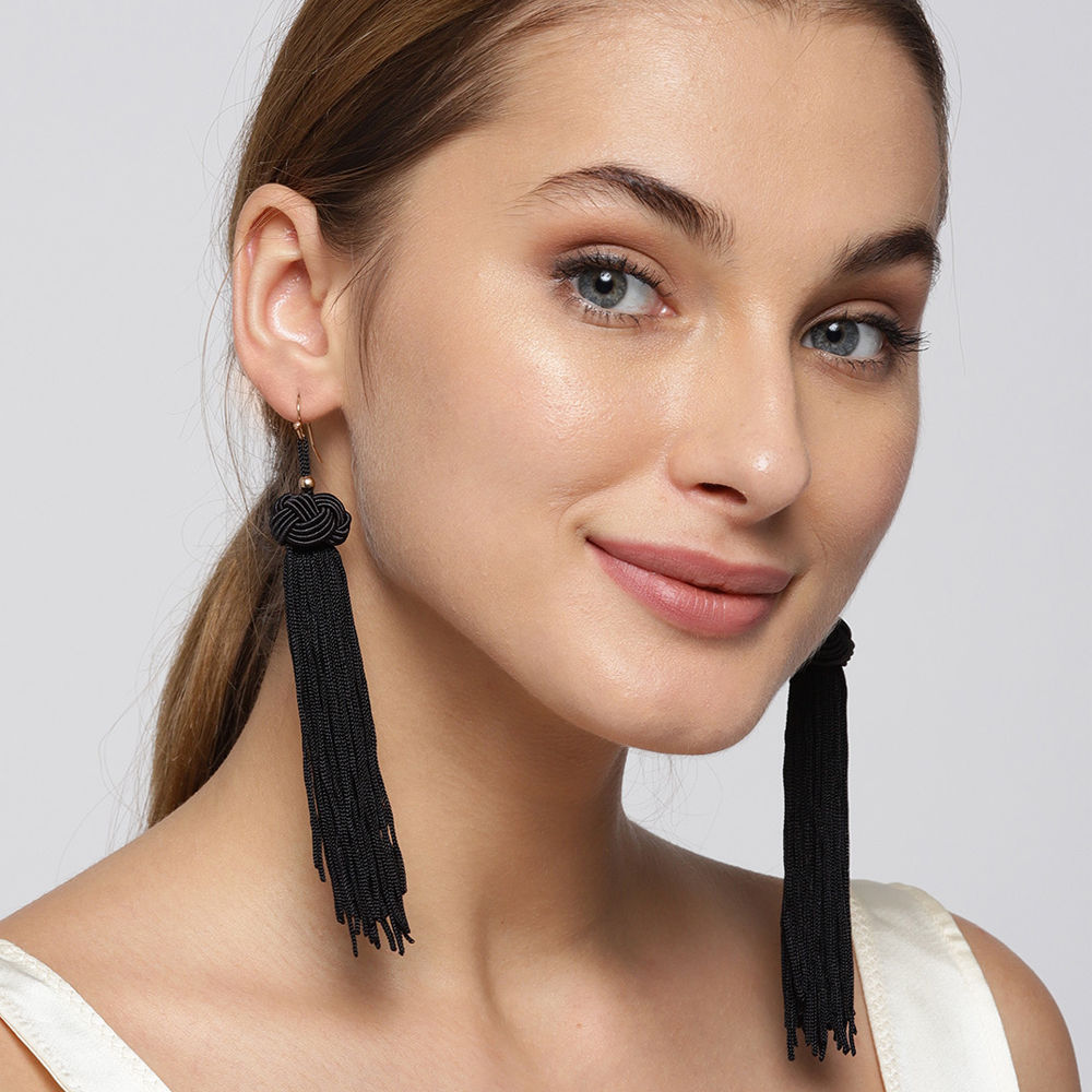 Buy Jewels Galaxy Black Tasselled Drop Earrings - Purplle