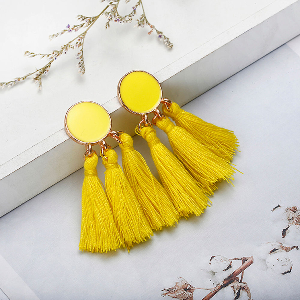 Jewels Galaxy Yellow Gold Toned Tasselled Circular Drop Earrings