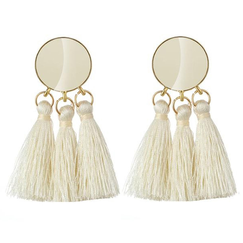 Jewels Galaxy Beige Off-White Tasselled Contemporary Drop Earrings