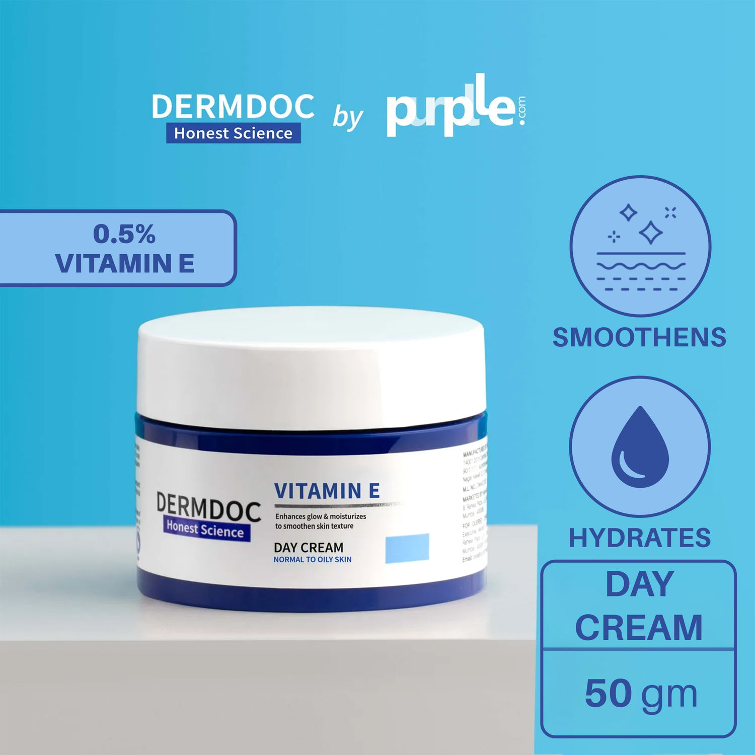 Buy DERMDOC by Purplle Vitamin E Day Cream (50 gm) | moisturizer for dry skin | moisturizing cream - Purplle