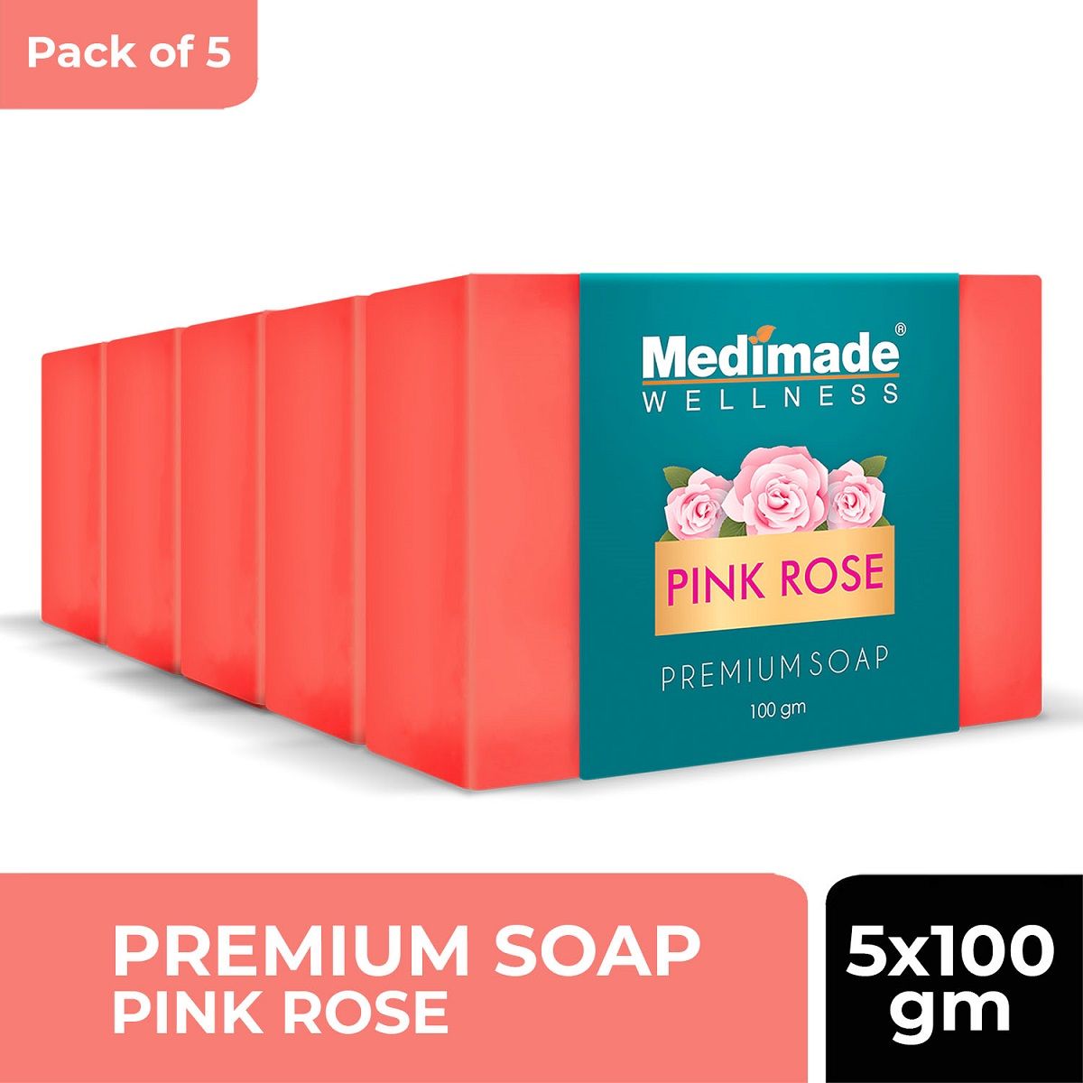 Buy Medimade Pink Rose Premium Soap - 100 gm X 5 ( Pack of 5 ) - Purplle
