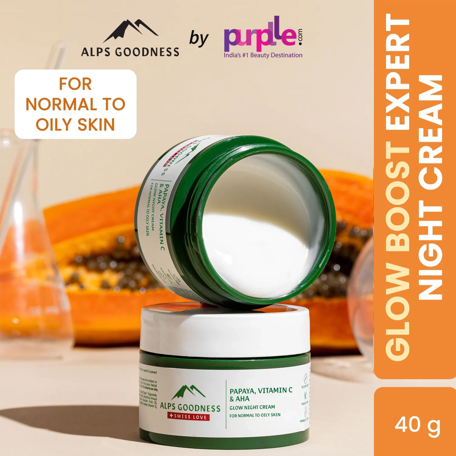 Buy Alps Goodness Glow with Papaya, Vitamin C and AHAs night cream (40 g) - Purplle