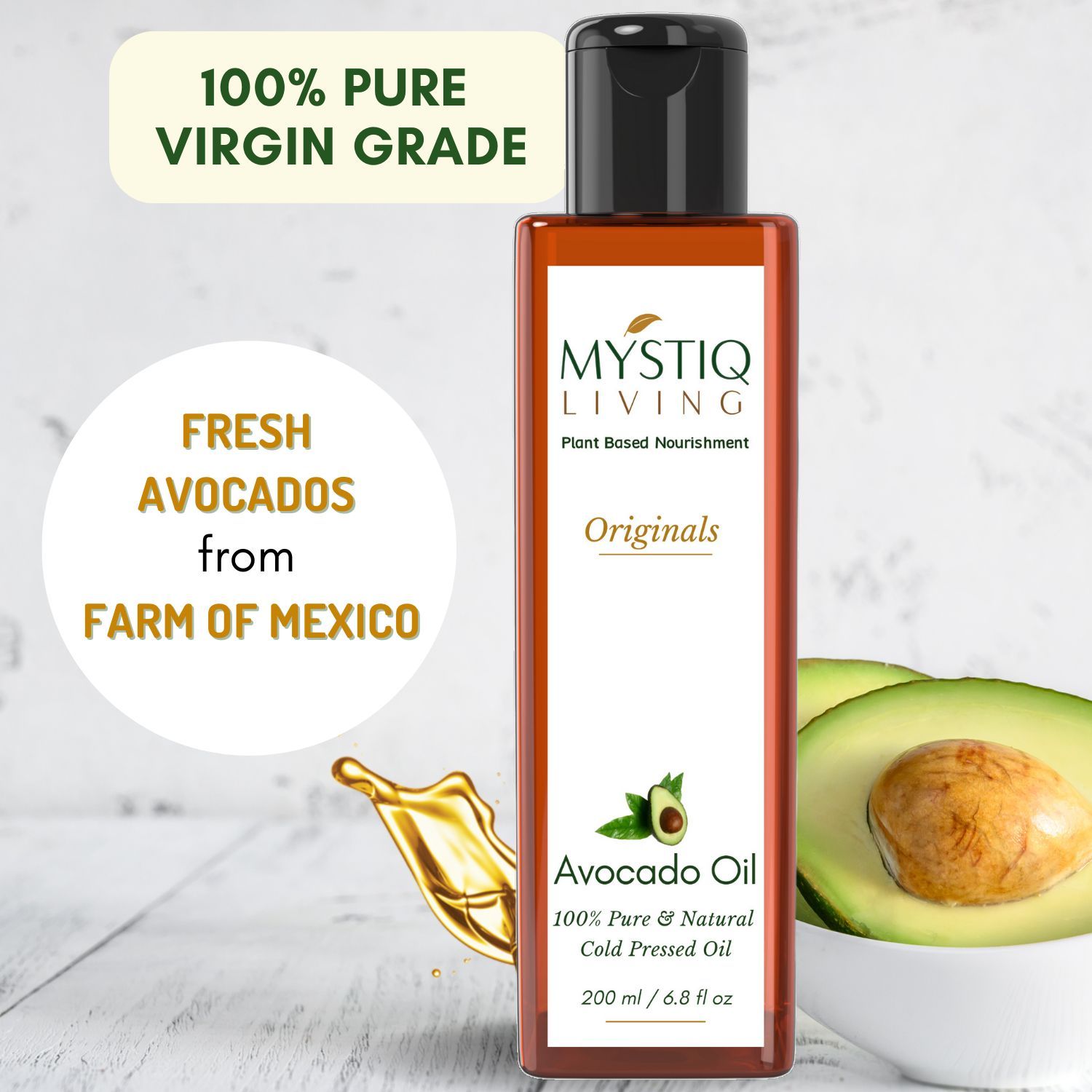 Buy Mystiq Living Originals - Avocado Oil For Hair | Cold Pressed | 100% Pure & Natural - 200 ML - Purplle