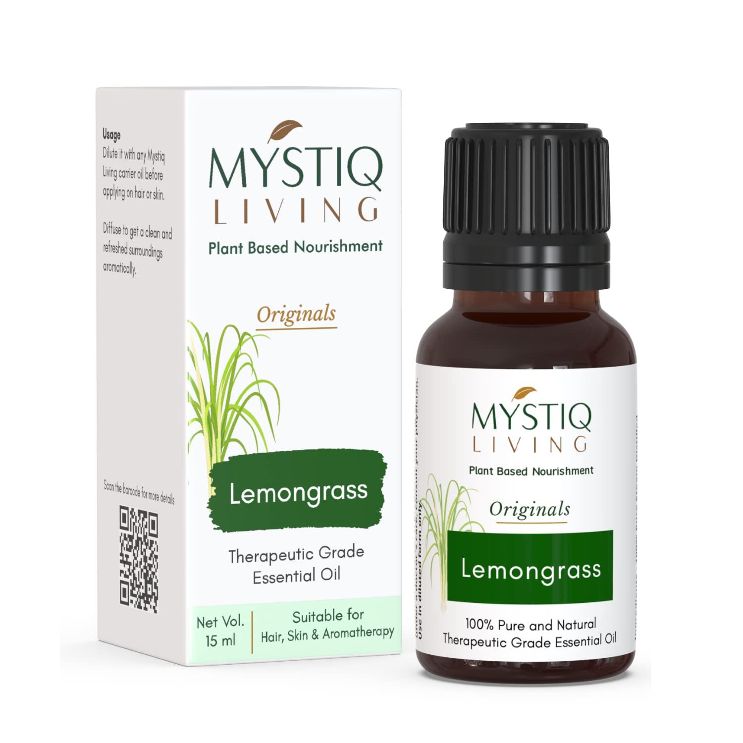 Buy Mystiq Living Originals - Lemongrass Essential Oil 100% Pure, Natural, Undiluted & Therapeutic Grade for Face, Nails, Hair, Skin, Natural Mosquito Repellent- 15ml - Purplle