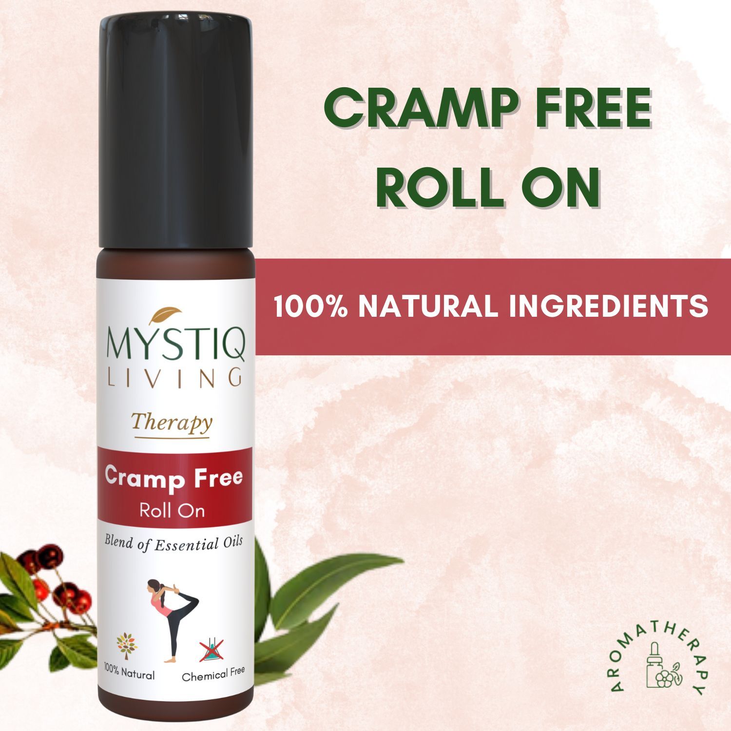 Buy Mystiq Living Therapy - Cramp Free Roll On: Blend Of Pure Essential Oils in Roll On Bottle, Relief From Menstrual Pain, Muscle Cramp Relief - Purplle