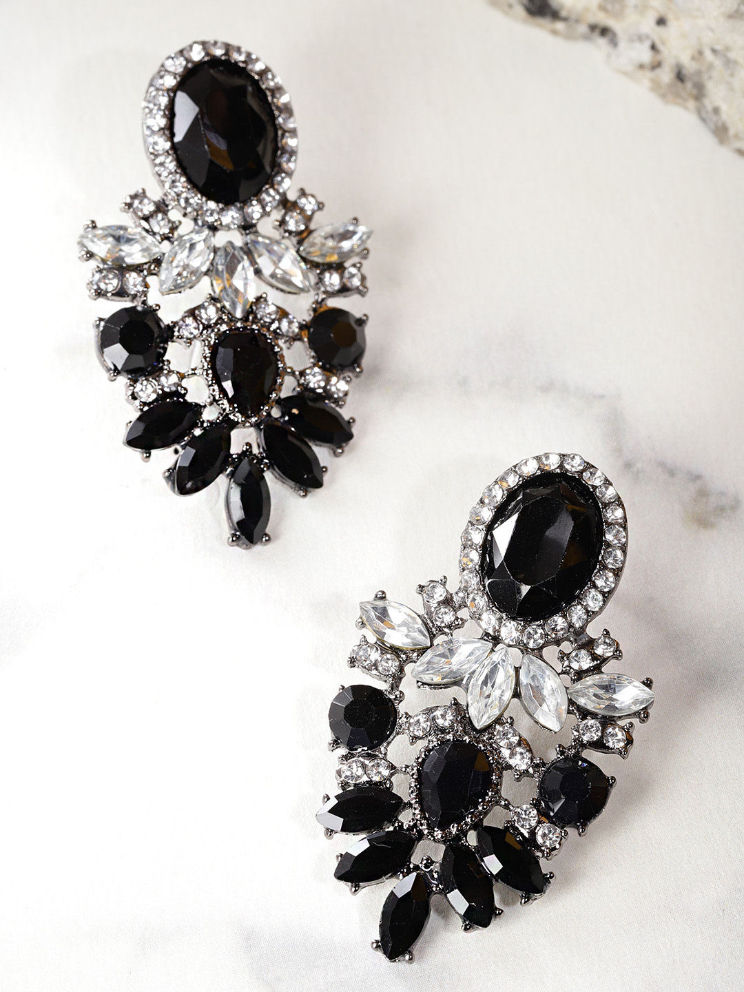 Buy Trendy Black Crystal with Black Stone Tops Gold Covering Earrings for  Women
