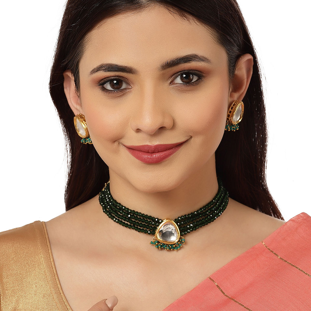 Buy Karatcart Gold Plated Green Crystal Polki Kundan Choker Necklace Set - Purplle