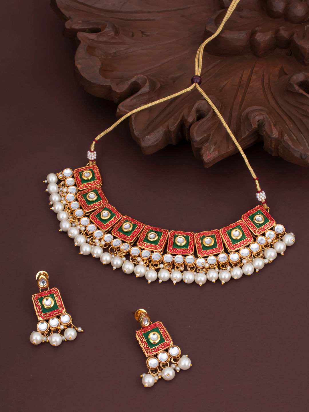 Gold meenakari clearance necklace set
