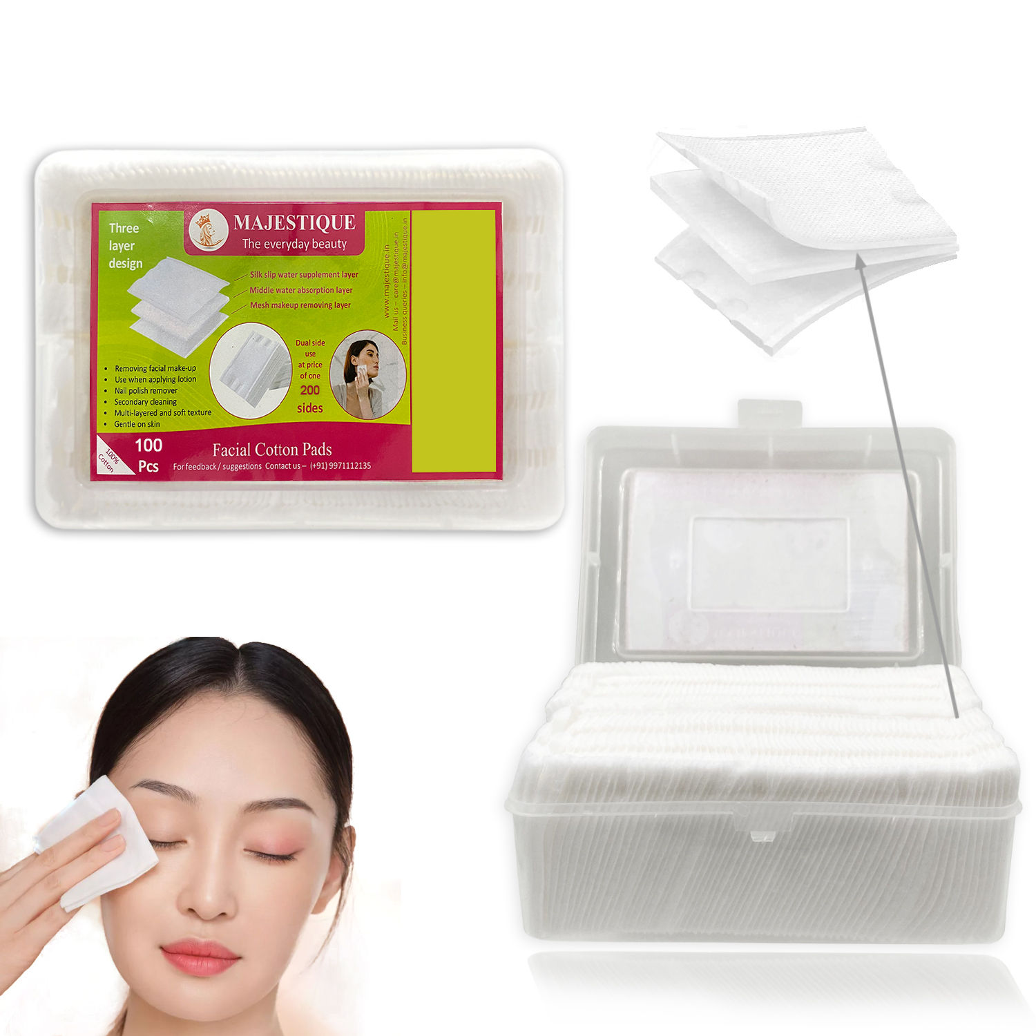 Buy Majestique 100Pcs Soft Touch Facial Cotton Pads | Makeup Remover Wipes for Cleansing Skin & Nail Polish Remover | Facial Care Tissues for Gentle Skin Care - Purplle