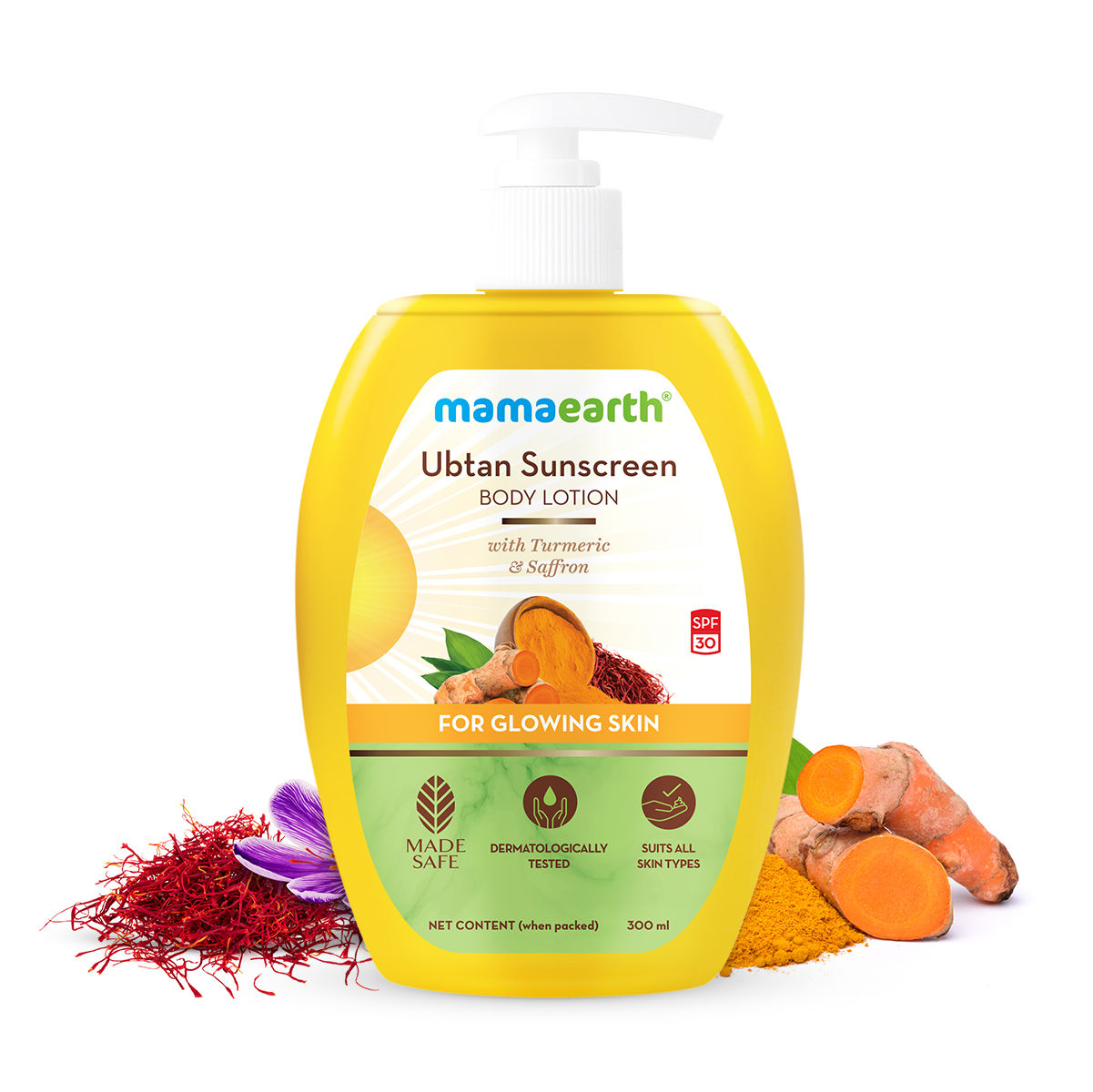 Buy Mamaearth Ubtan Sunscreen Body Lotion SPF 30 with Turmeric & Saffron for Glowing Skin – 300 ml - Purplle