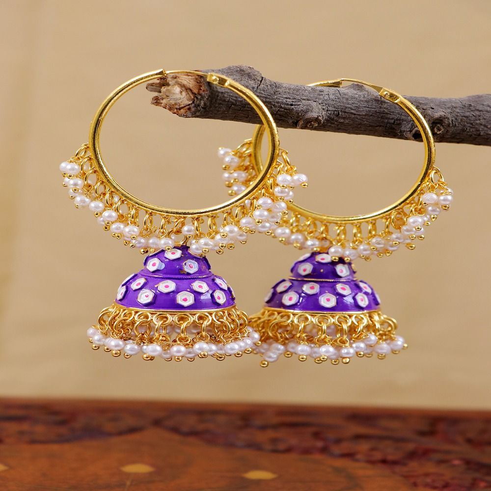 Ekani White/purple Handcrafted Fabric Pearl Kundan Earrings