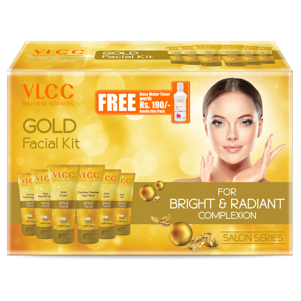 Buy VLCC Gold Facial Kit + FREE Rose Water Toner Worth (300 g + 100 ml) - Purplle