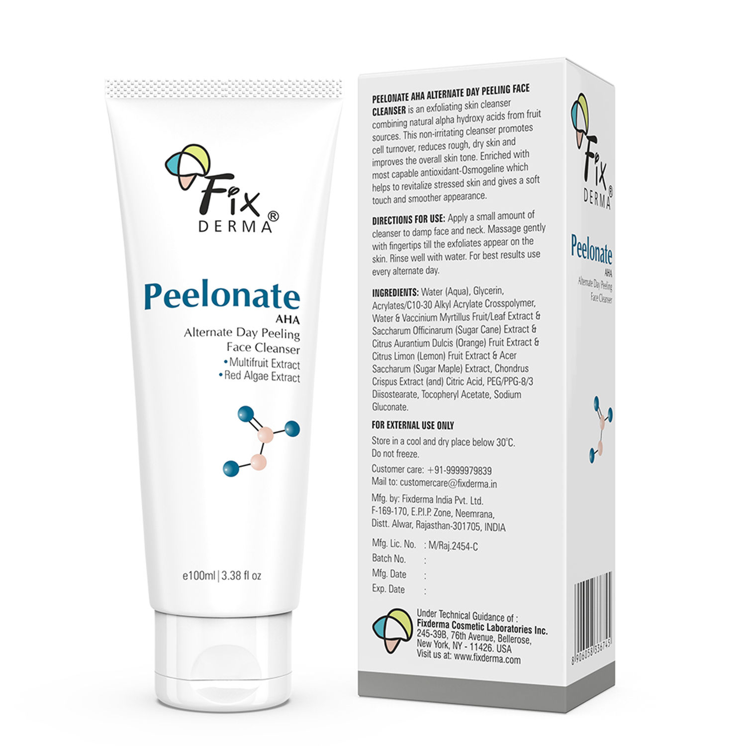 Buy Fixderma Peelonate Aha Face Cleanser, Face Exfoliator, Skin Lightening Agent, Uneven Skin Tone, Non-Comedogenic Formulation, Non-Irritating Skin Cleanser, Reduces Rough & Dry Skin-100ml - Purplle
