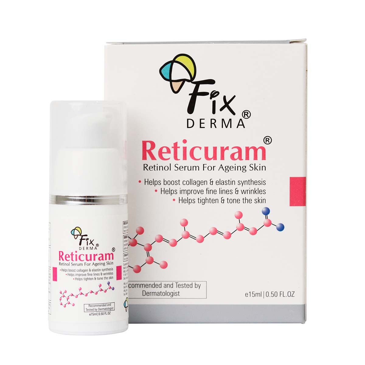 Buy Fixderma .05% Pure Retinol Reticuram Face Serum For Anti Aging, Boost Collagen, Night Face Serum With Retinol & Vitamin C To Reduce Fine Lines & Wrinkles For Unisex - 15ml - Purplle