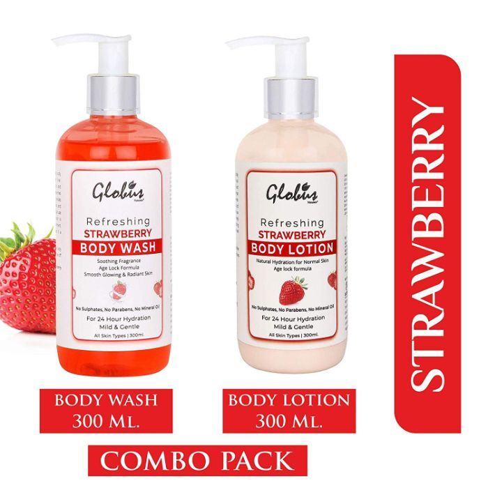 Buy Globus Naturals Combo Pack - Refreshing Strawberry Body Lotion 300 ml & Refreshing Strawberry Body wash (300 ml) - Purplle