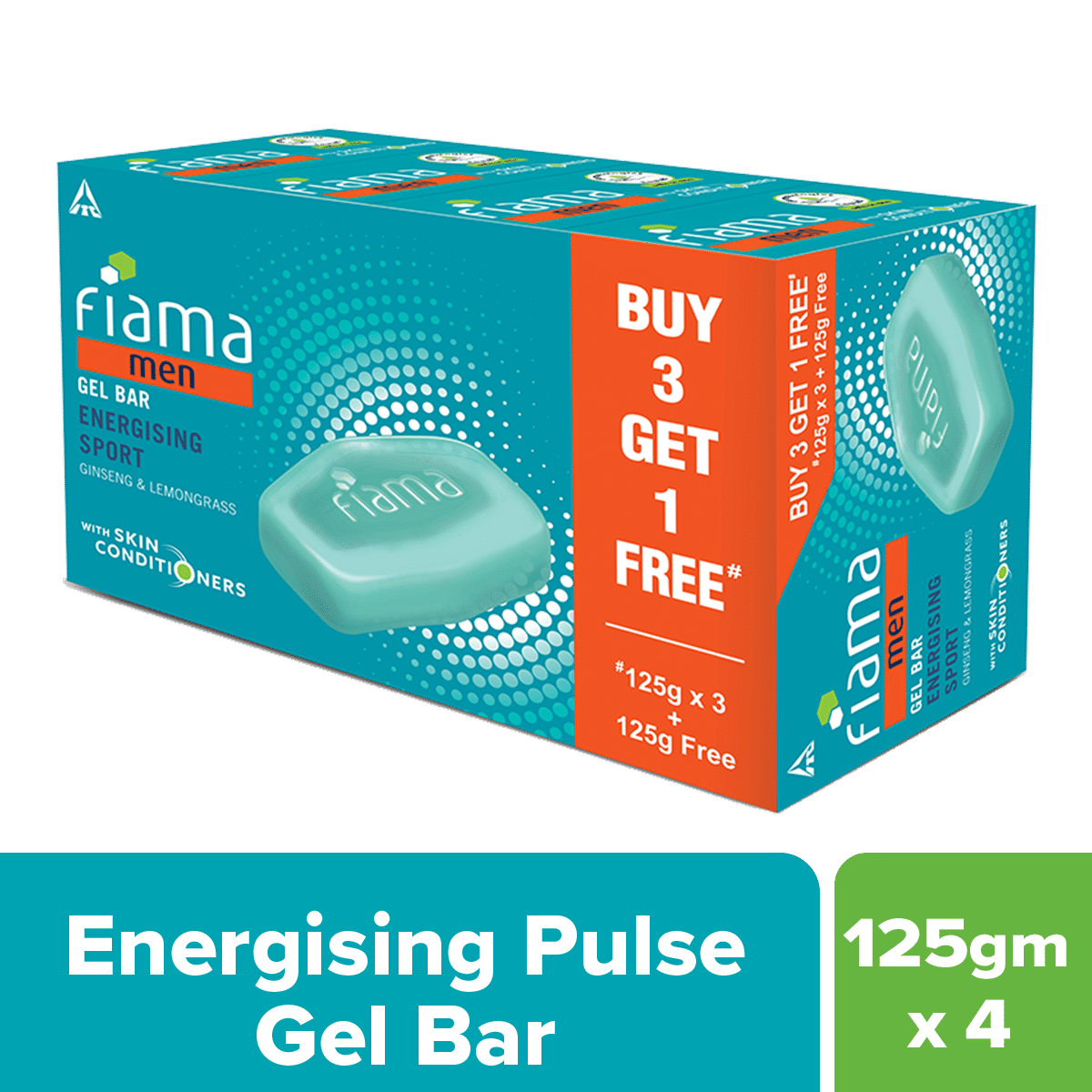 Buy Fiama Men Energizing Sport Gel Bar, With Ginseng, Lemongrass & skin conditioners For Moisturized Skin, 500g (125g - Pack of 3+1), Soap for Men - Purplle