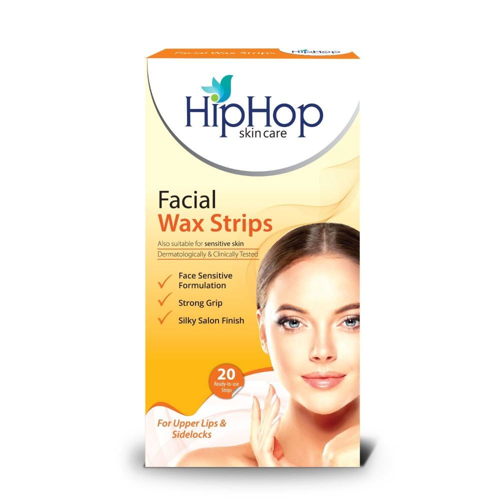 Buy HipHop Skincare Facial Wax Strips for Normal to Sensitive Skin, For Instant Hair Removal (Upper Lip, Sideburns, Forehead, Chin) with Cleansing Wipes - Pack of 20 strips - Purplle
