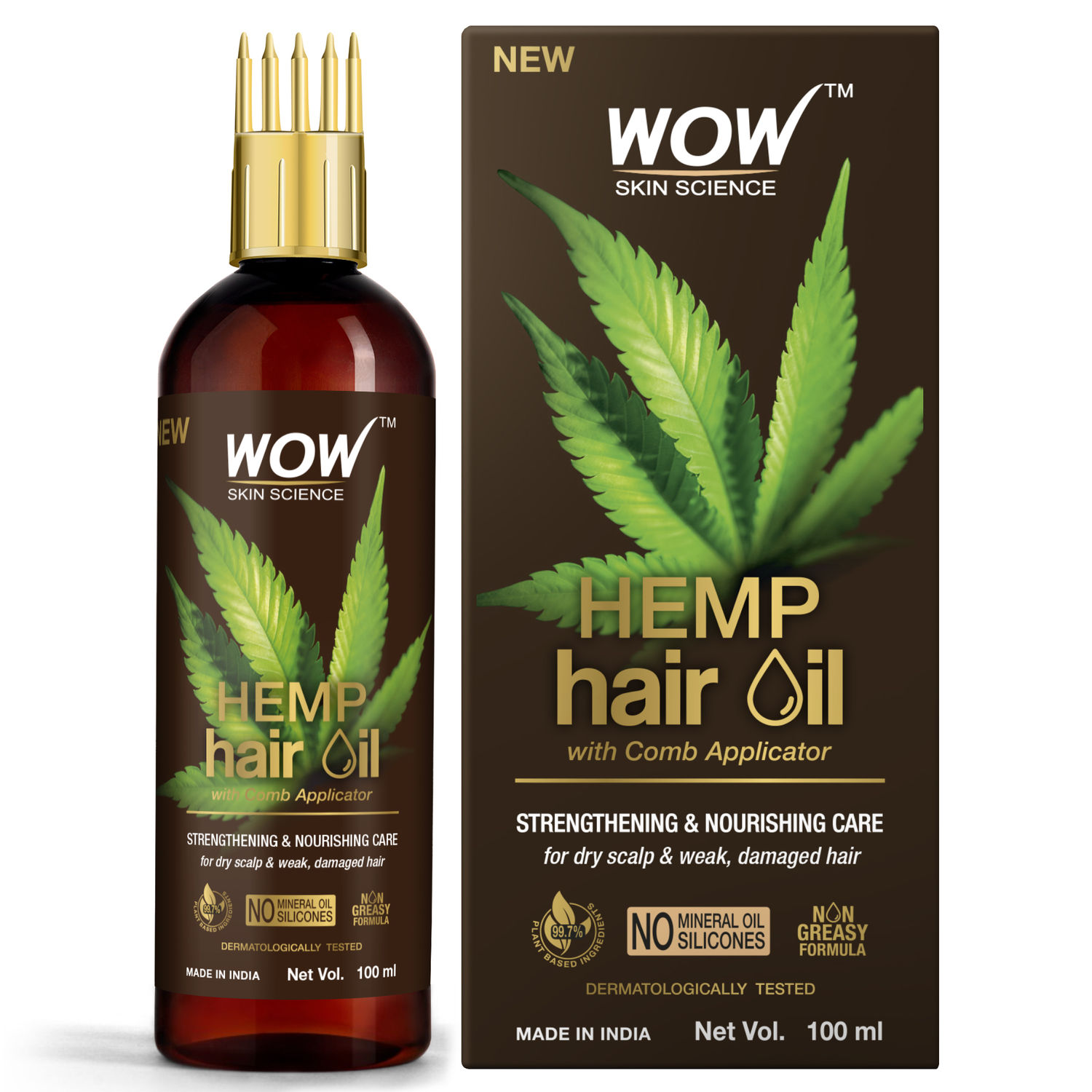 Buy WOW Skin Science Hemp Hair Oil for Strengthening and Nourishment of Stressed Scalp - For Damaged And Chemically Treated Hair - With Comb Applicator - 100ml - Purplle