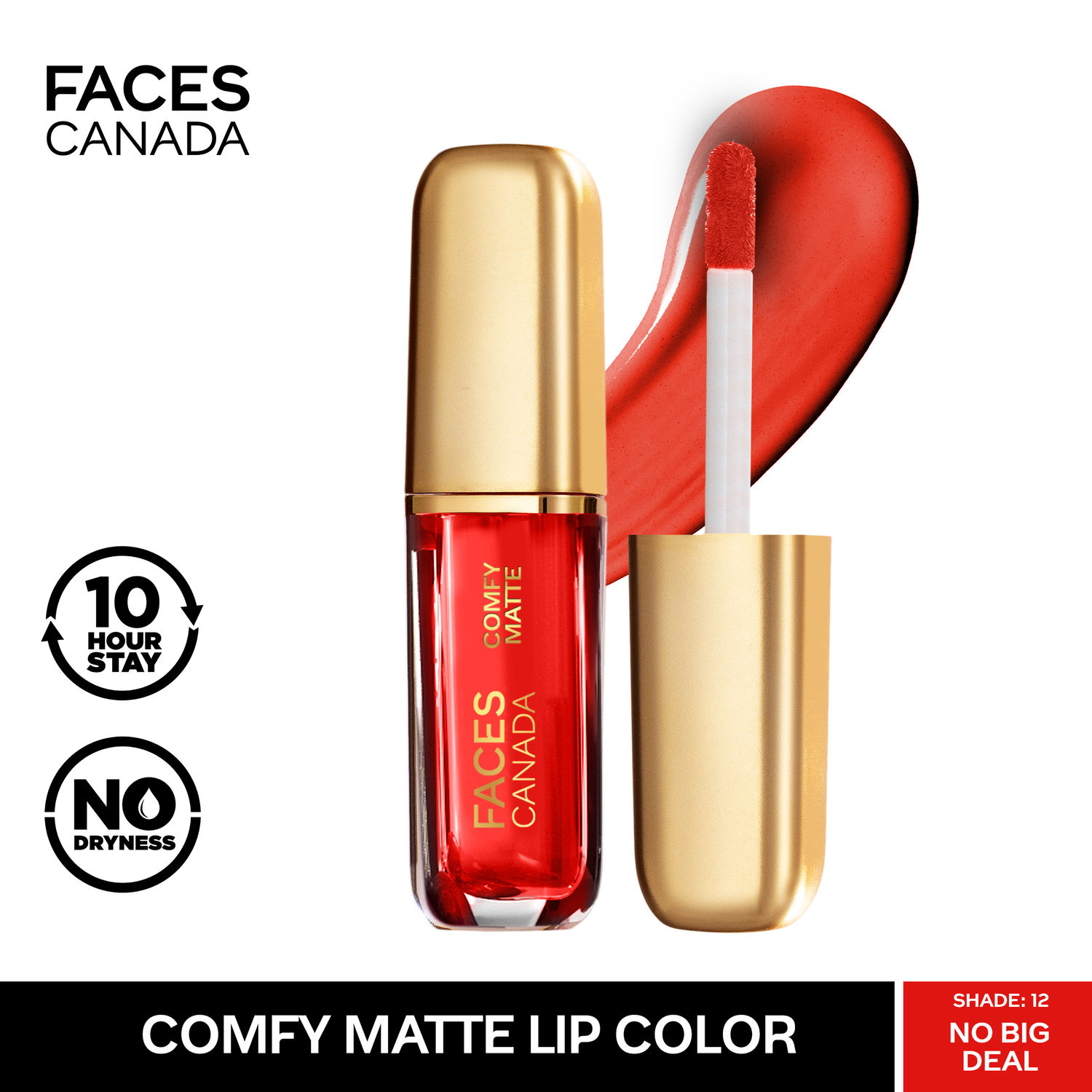 Buy FACES CANADA Comfy Matte Liquid Lipstick - No Big Deal 12, 1.2 ml | Comfortable 10HR Longstay | Intense Matte Color | Almond Oil & Vitamin E Infused | Super Smooth | No Dryness | No Alcohol - Purplle