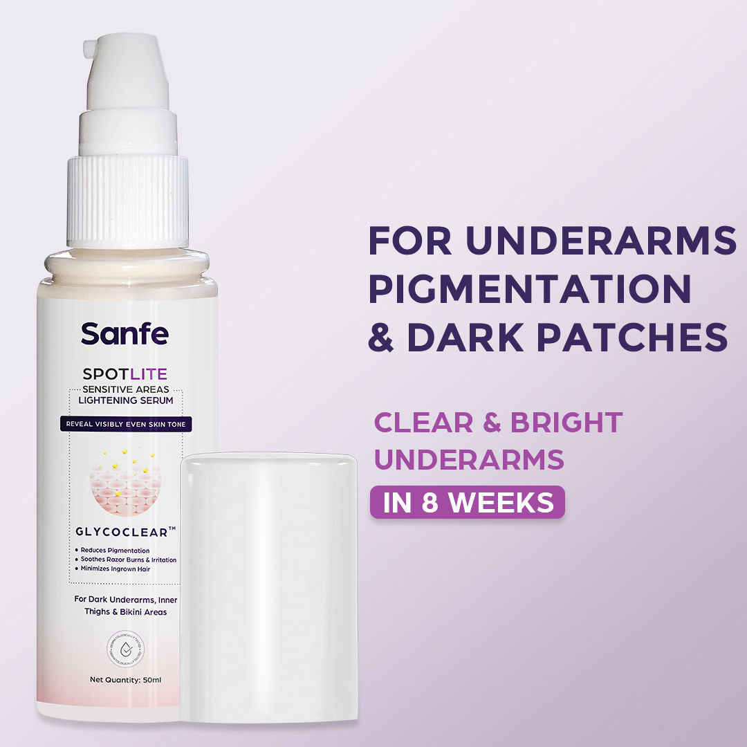 Buy Sanfe Spotlite Sensitive Body Serum for Dark Underarms, Inner Thighs and Sensitive Areas, Enriched with Kojic Acid, Niacinnamide Helps in Depigmentation for All Skin Type, 50g - Purplle