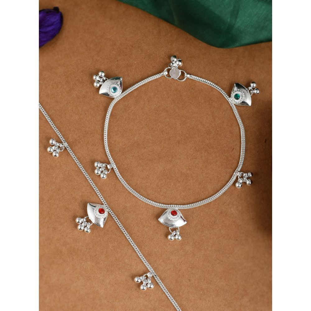 Silvermerc Designs Silver Anklets with stones traditional payal for women