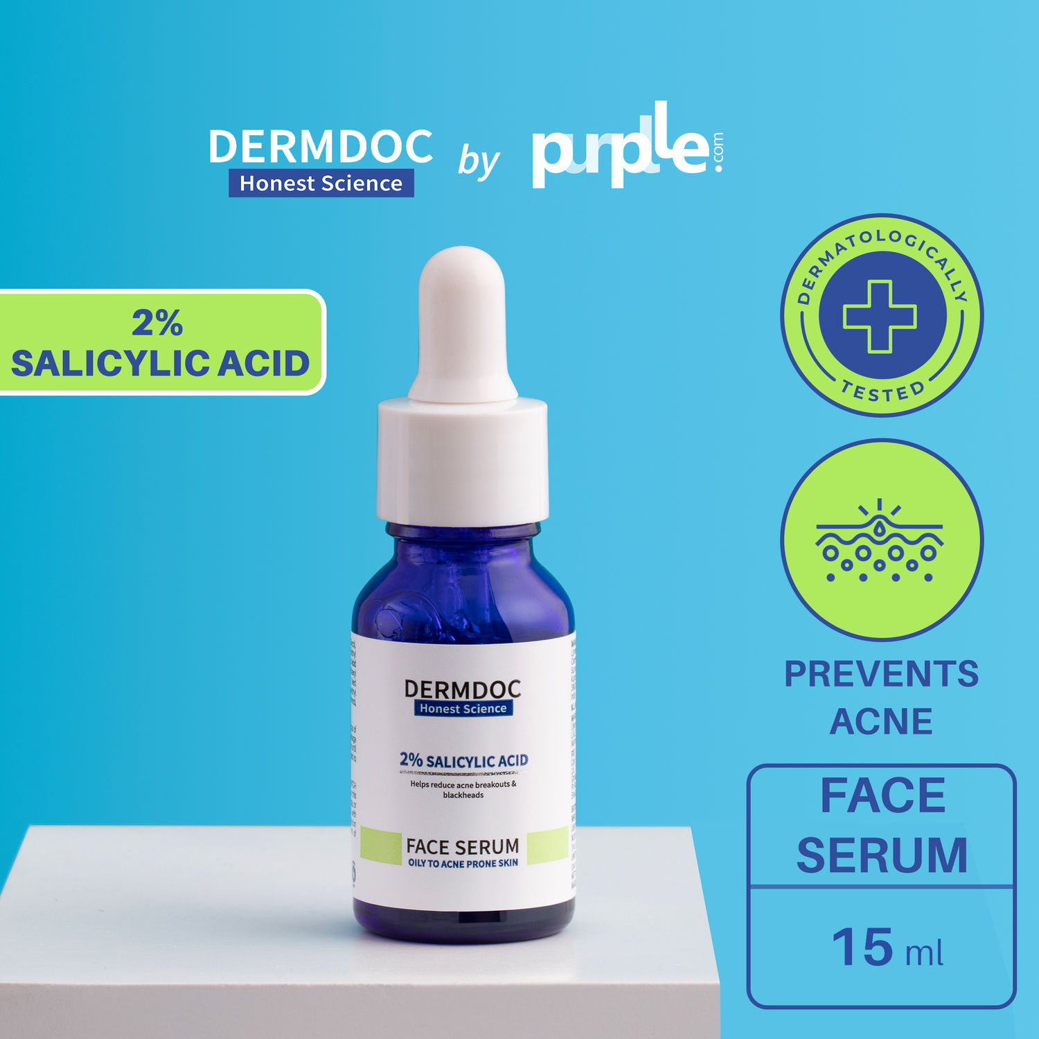 Buy DERMDOC by Purplle 2% Salicylic Acid Face Serum (15 ml) | For Oily & Acne Prone Skin | Reduces Acne & Blackheads, Regularizes Sebum Production, Evens Skin Texture | salicylic acid for acne | acne face serum - Purplle