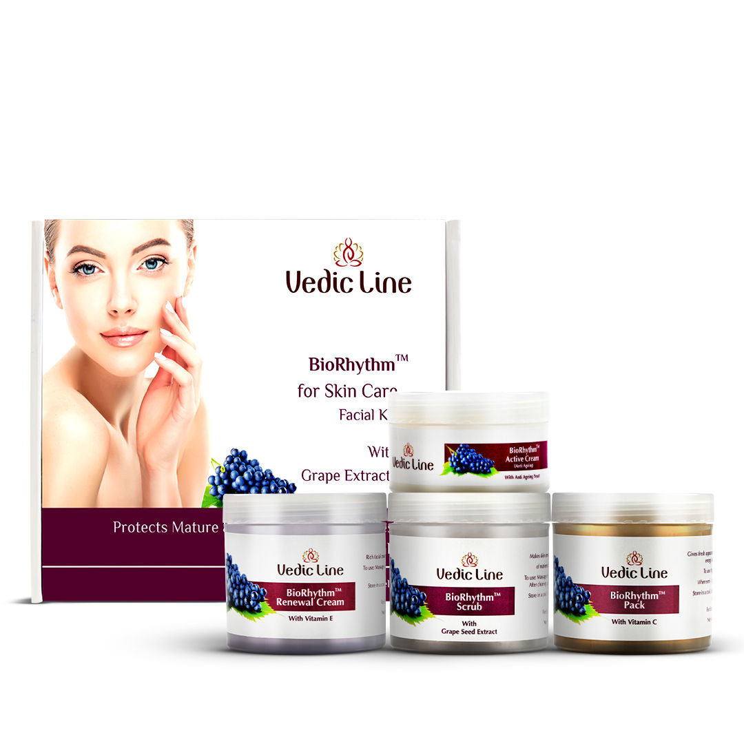 Buy Vedicline BioRhythm Anti Aging Skin Care Facial Kit, Reduce Fine Lines & Wrinkles, Blemishes with Grape Extract for Brightening Skin, 350ml - Purplle