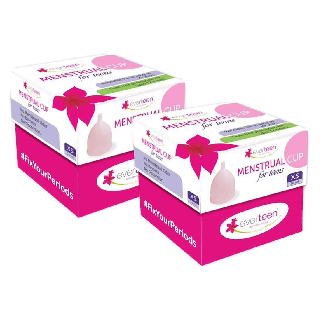 Buy everteen XS Menstrual Cup (Extra Small) for Periods in Teenage Girls - 2 Packs (16ml Capacity Each) - Purplle