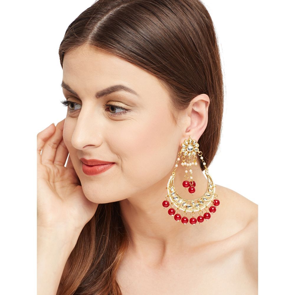 Buy Bamboo Tree Jewels Red Beads Gold Kundan Chandbali Earrings - Purplle