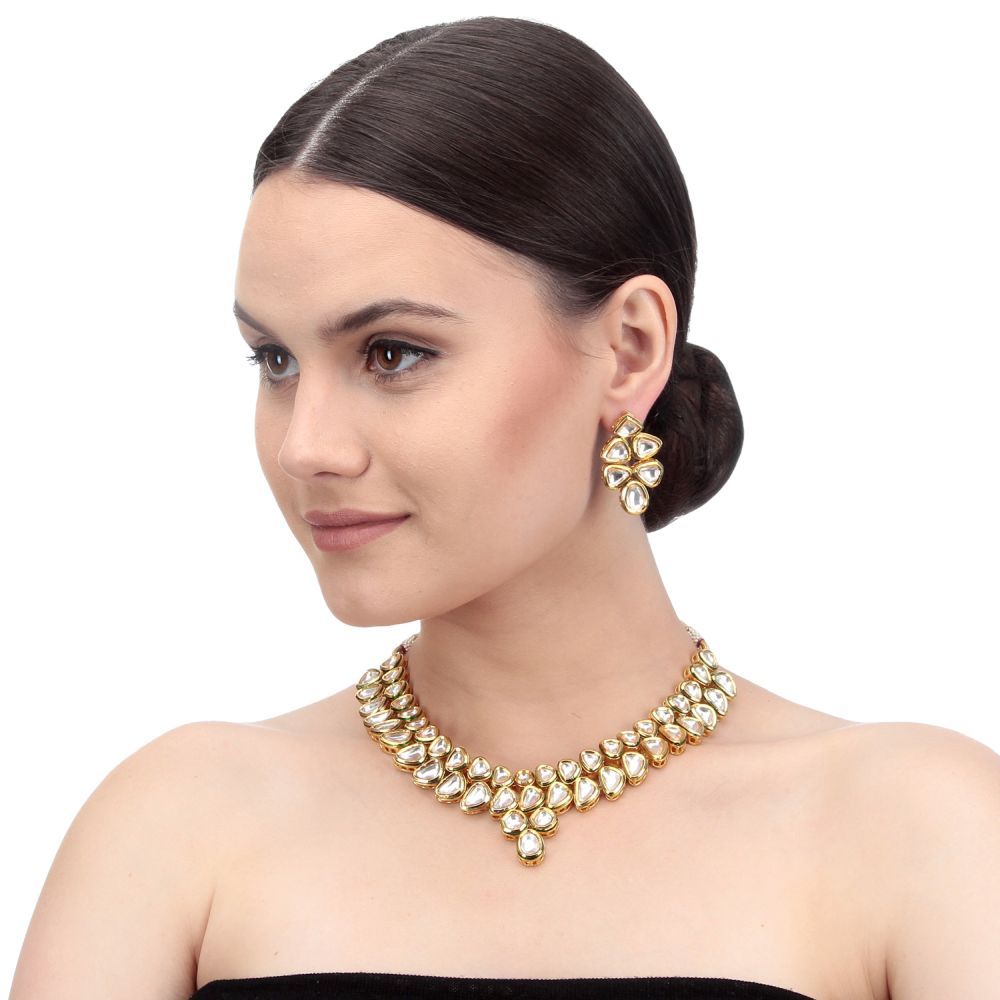 Buy Bamboo Tree Jewels Kundan Necklace And Earring Gold Color Jewellery Set - Purplle